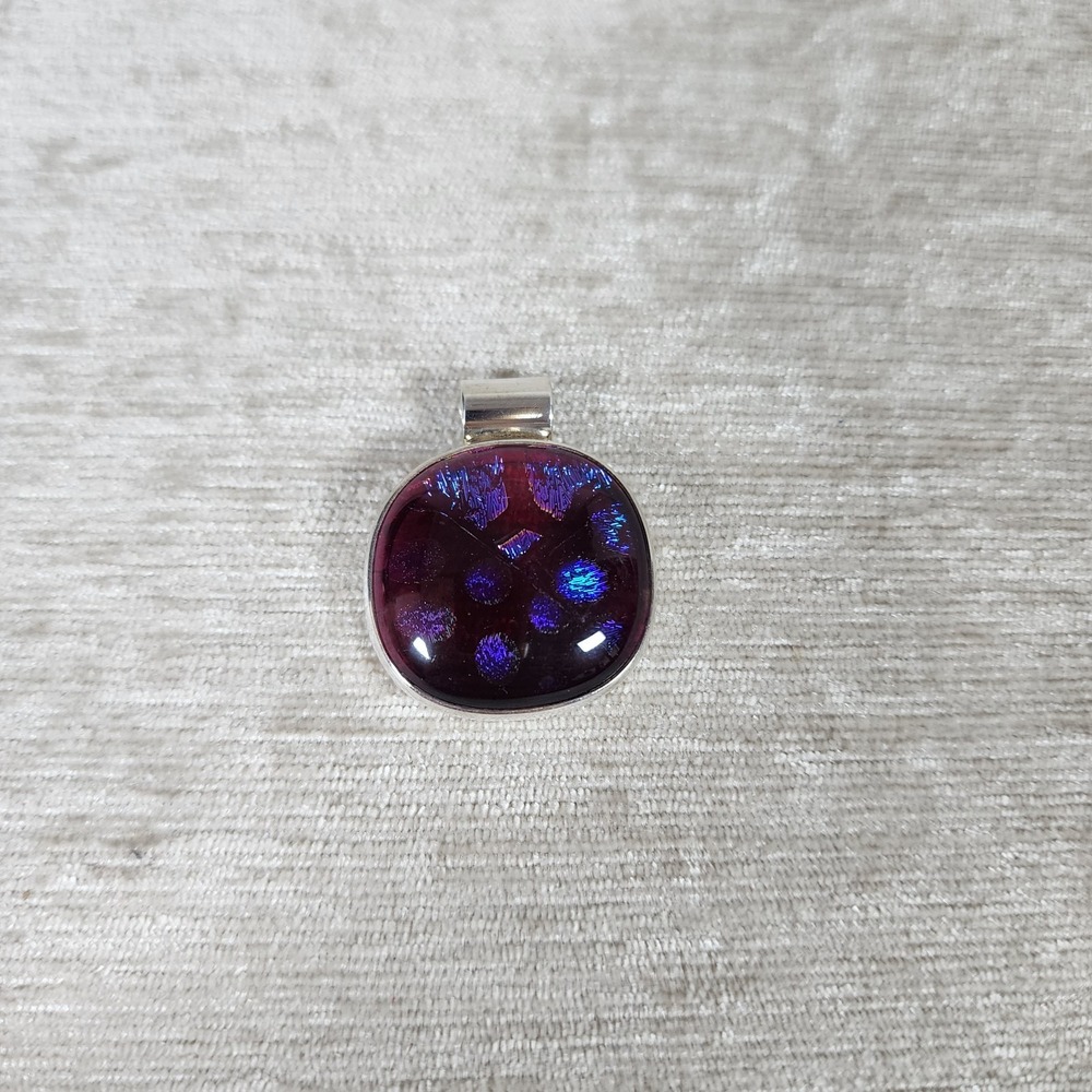 950 Sterling Silver Dichroic Glass Pendant Red Purple 1" Boho Statement